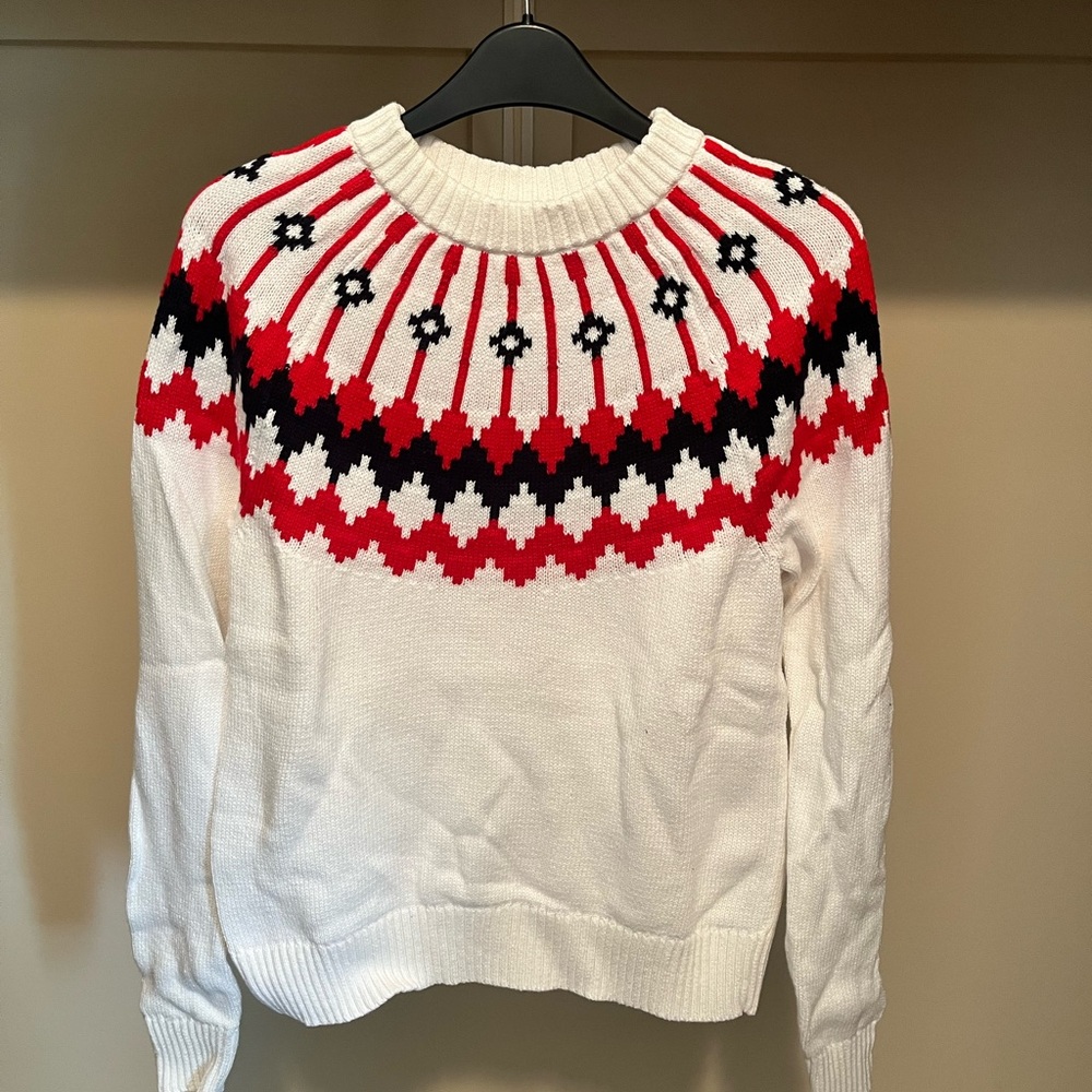 J. Crew Red and Black Crew Neck Sweater